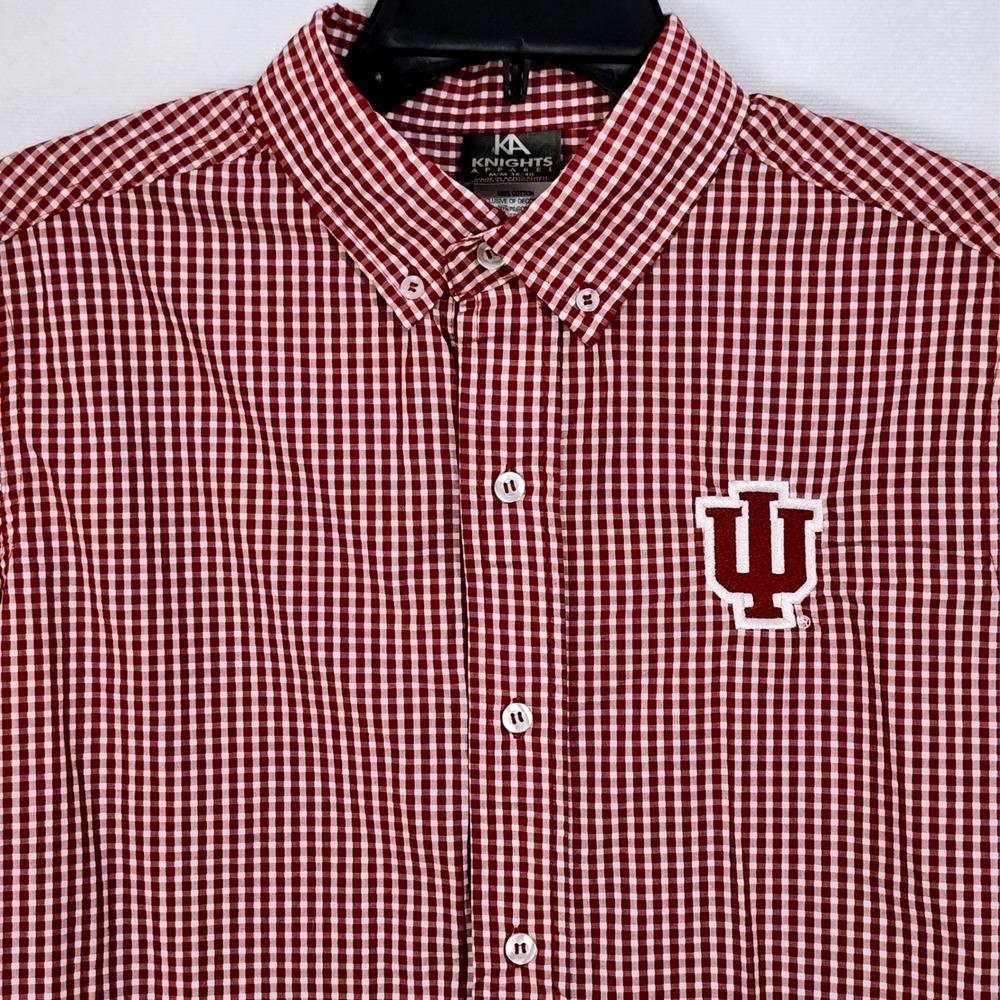 IU Indiana Hoosiers Long Sleeve Button Down Shirt Mens Medium‎ Red White Gingham